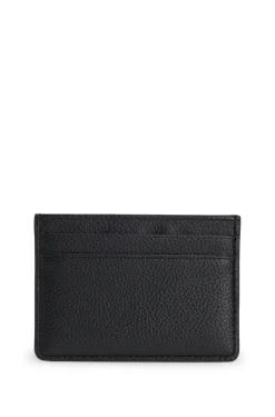 Grained faux-leather card holder with signature-stripe trim