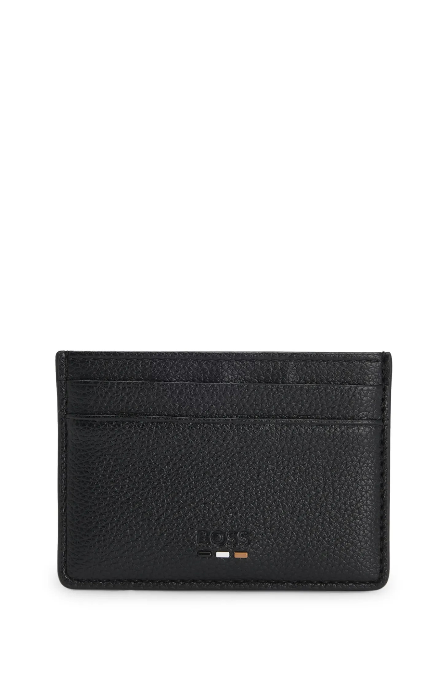 Grained faux-leather card holder with signature-stripe trim