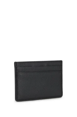 Grained faux-leather card holder with signature-stripe trim