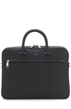 Grained faux-leather document case with signature-stripe trim