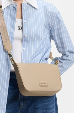 Grained faux-leather shoulder bag with gold-tone hardware