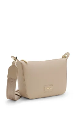 Grained faux-leather shoulder bag with gold-tone hardware