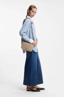 Grained faux-leather shoulder bag with gold-tone hardware