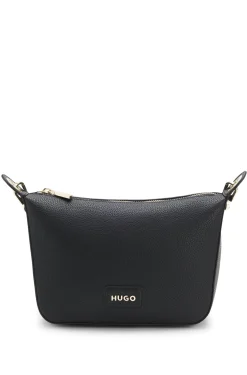Grained faux-leather shoulder bag with gold-tone hardware
