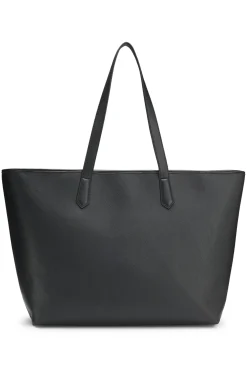 Grained faux-leather tote bag with stacked-logo trim