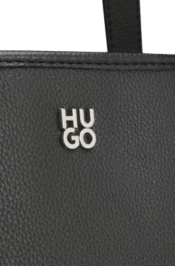 Grained faux-leather tote bag with stacked-logo trim