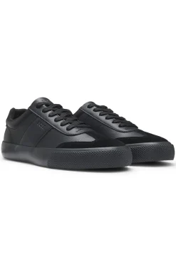 Grained faux-leather trainers with genuine leather trims