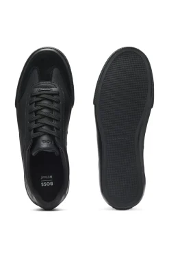 Grained faux-leather trainers with genuine leather trims