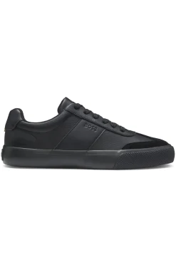 Grained faux-leather trainers with genuine leather trims