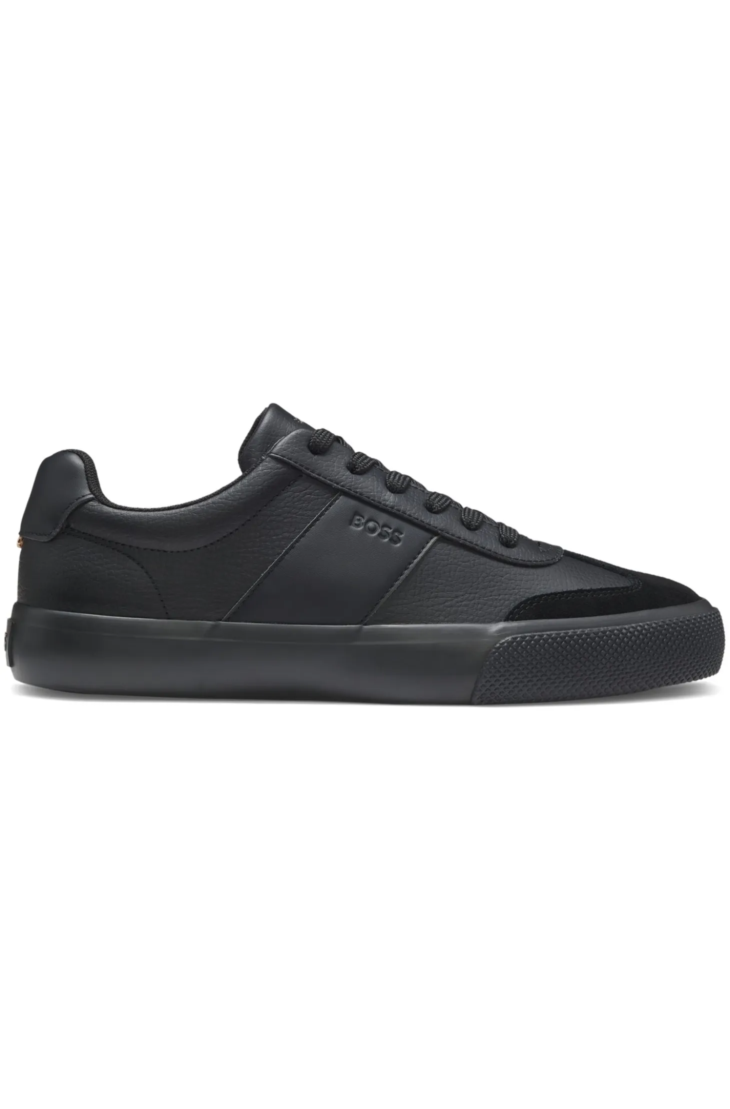Grained faux-leather trainers with genuine leather trims