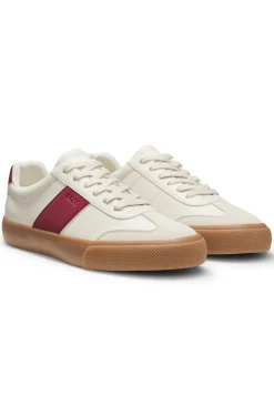 Grained faux-leather trainers with genuine leather trims