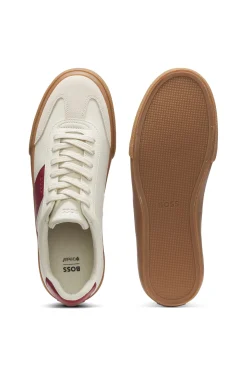 Grained faux-leather trainers with genuine leather trims