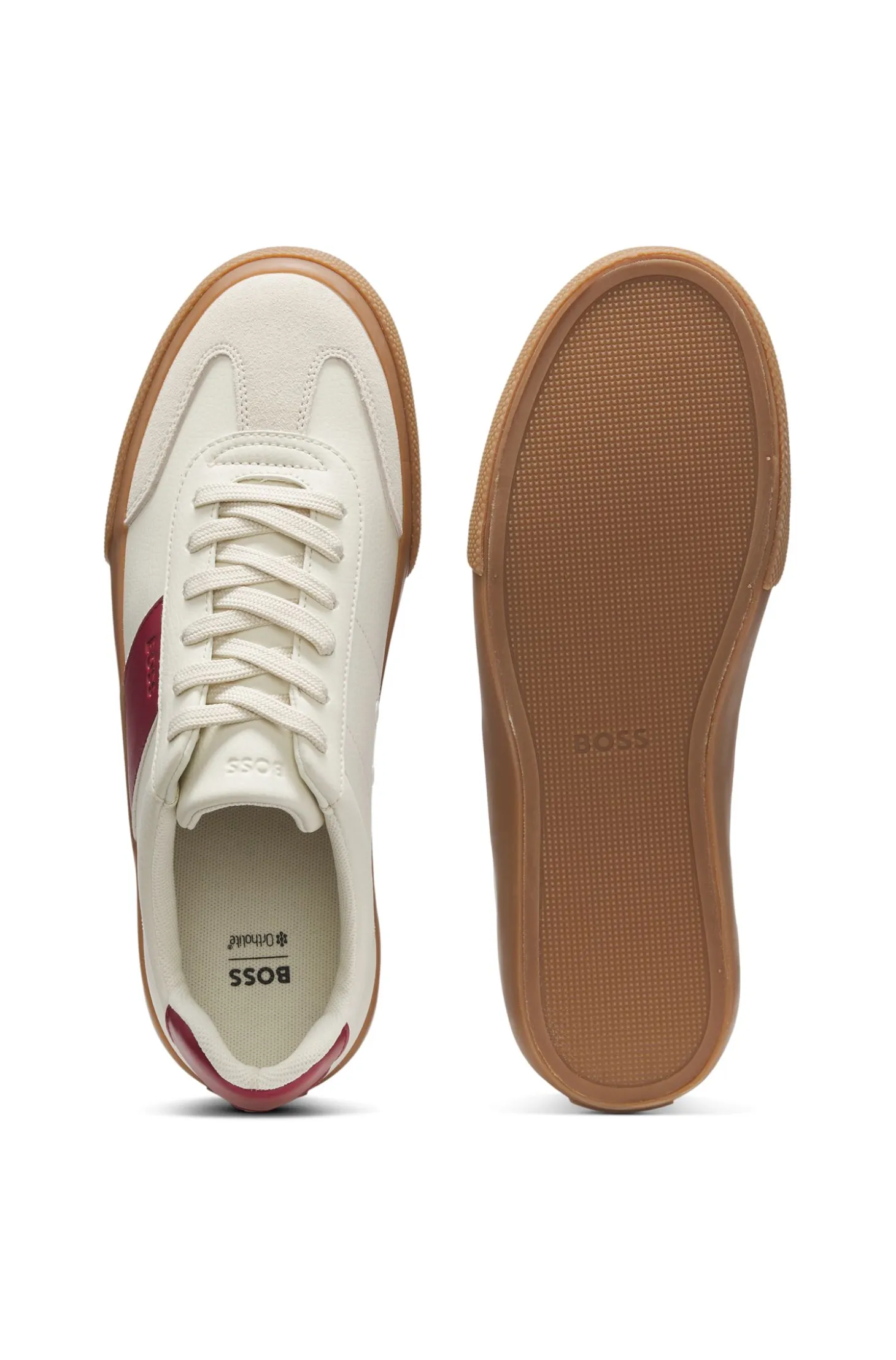 Grained faux-leather trainers with genuine leather trims