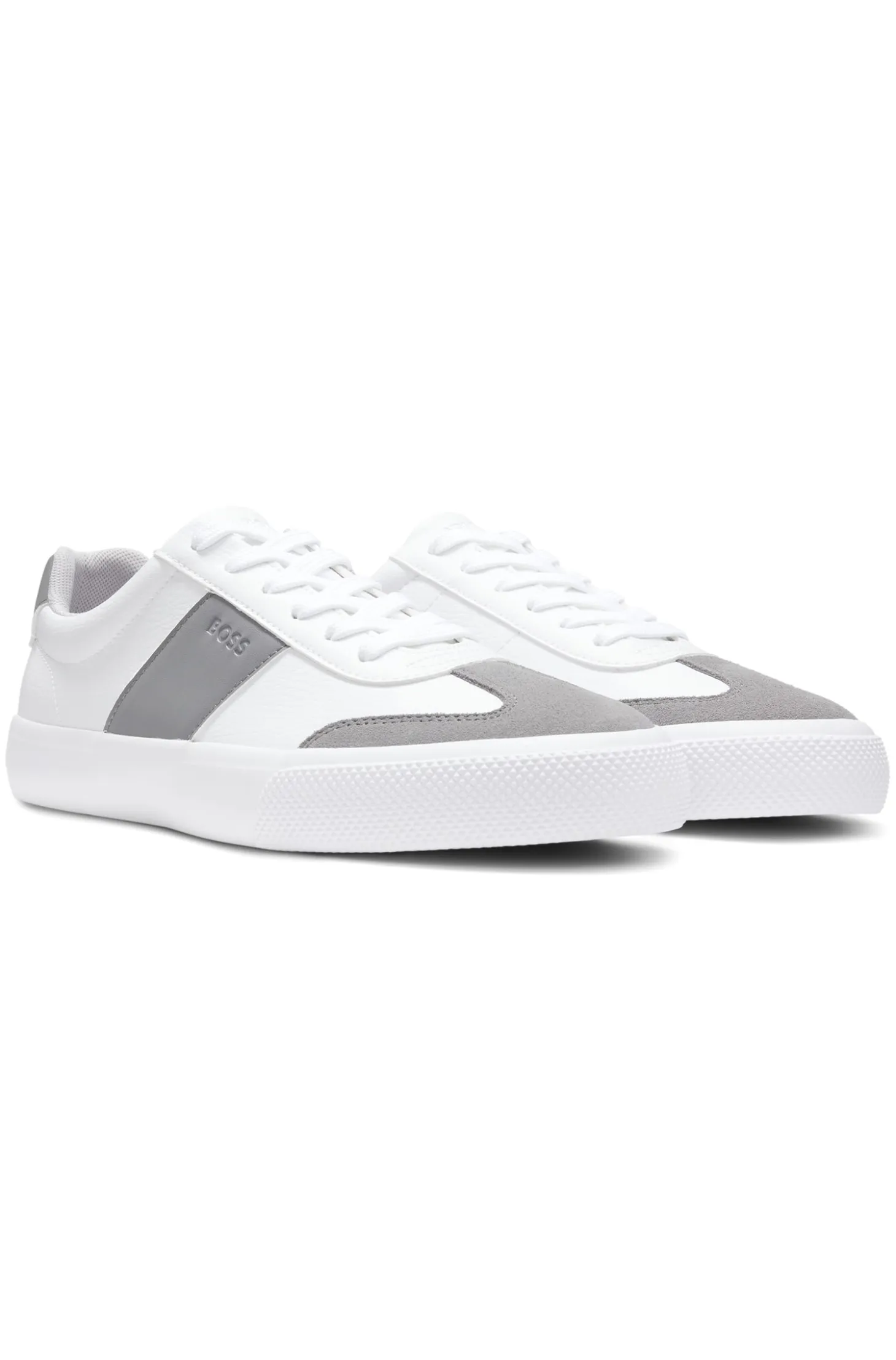Grained faux-leather trainers with genuine leather trims