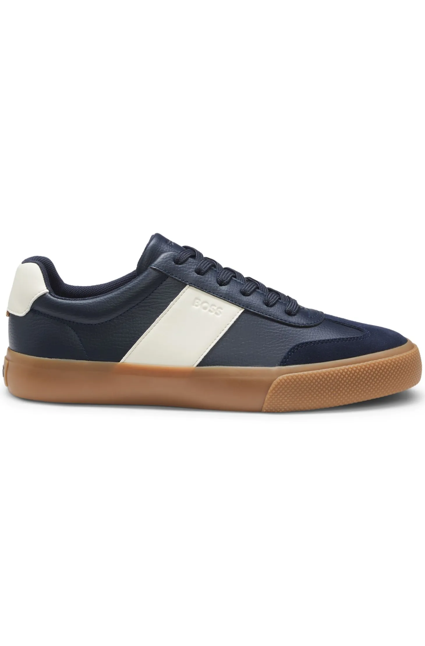 Grained faux-leather trainers with genuine leather trims