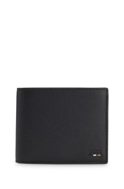 Grained faux-leather trifold wallet with signature-stripe trim