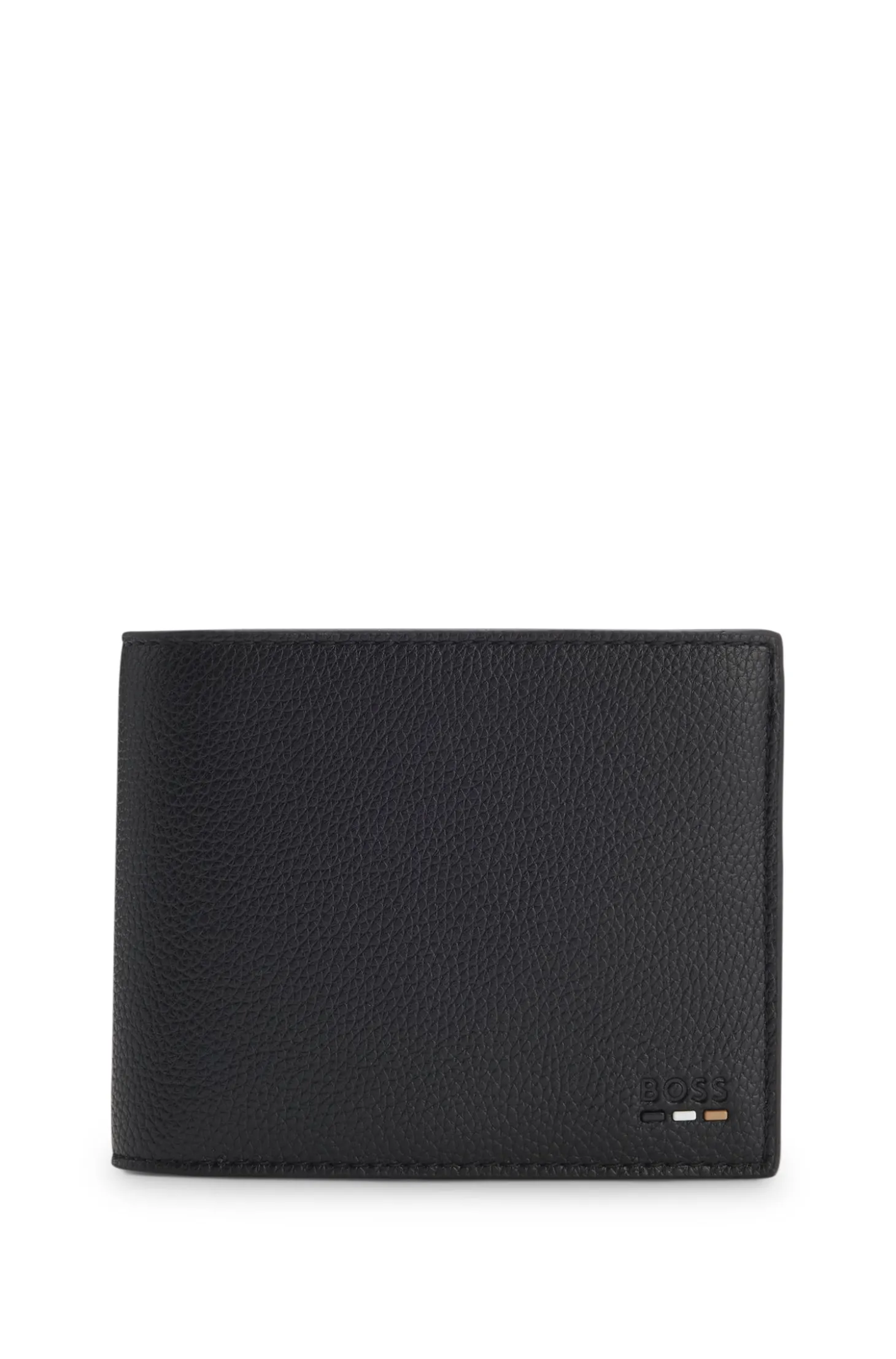 Grained faux-leather trifold wallet with signature-stripe trim
