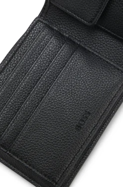 Grained faux-leather trifold wallet with signature-stripe trim