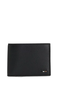 Grained folding wallet with signature-stripe trim