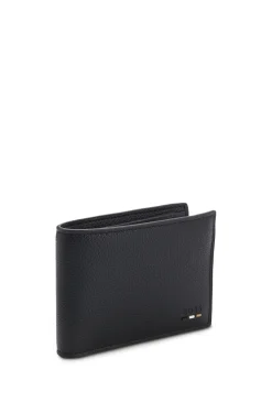 Grained folding wallet with signature-stripe trim