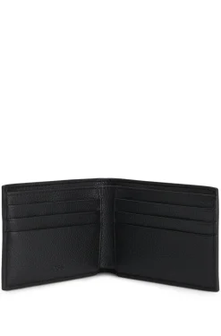 Grained folding wallet with signature-stripe trim