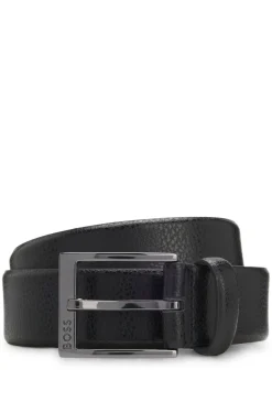 Grained Italian-leather belt with gunmetal pin buckle