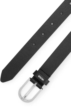 Grained Italian-leather belt with logo trim