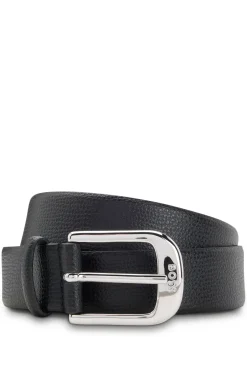 Grained Italian-leather belt with polished pin buckle