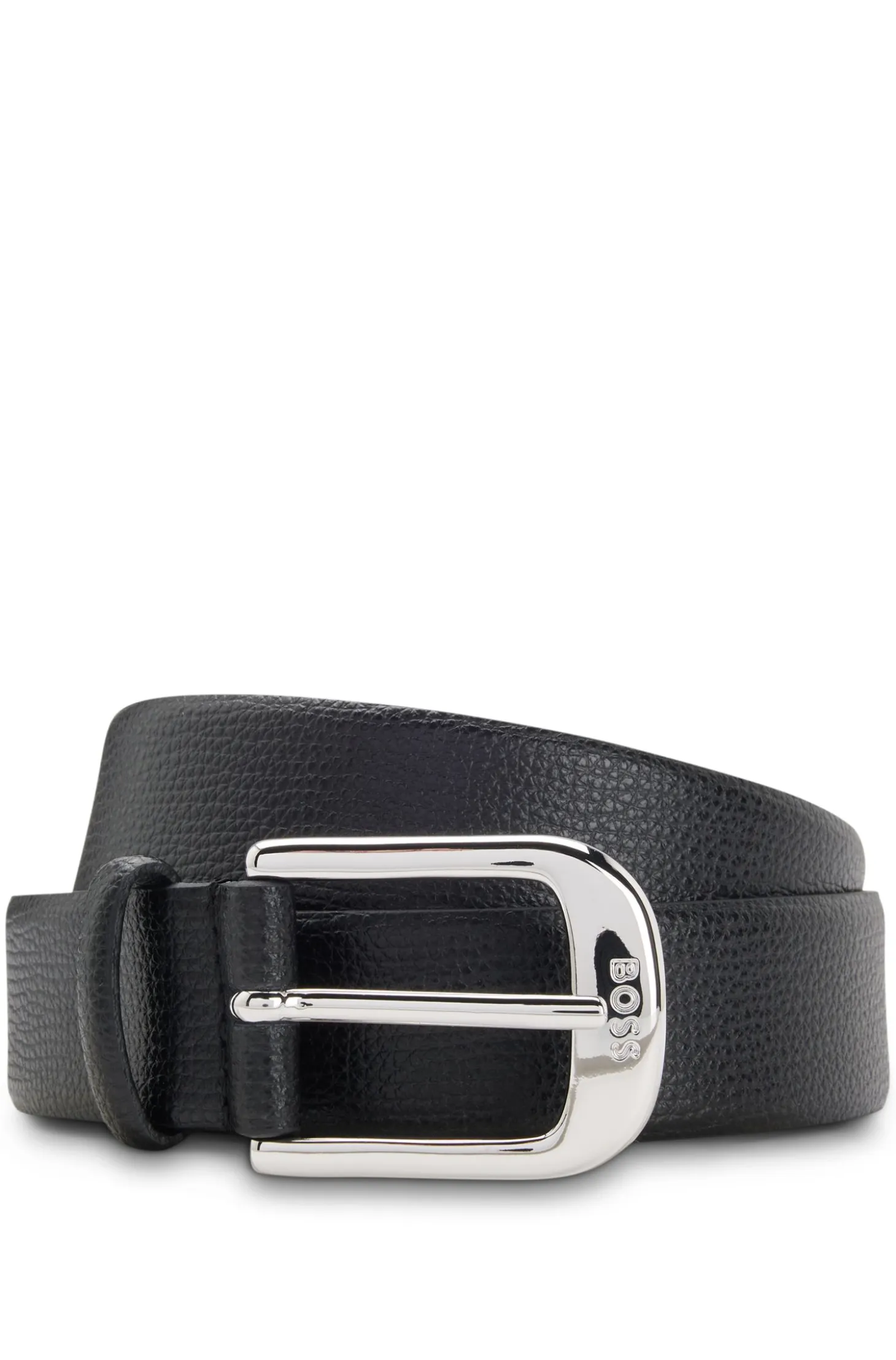 Grained Italian-leather belt with polished pin buckle