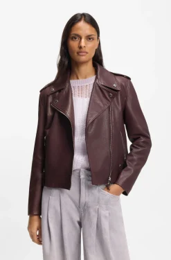Grained-leather biker jacket with zips and studs