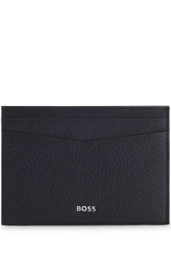 Grained-leather card holder with logo lettering