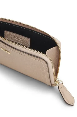 Grained-leather card holder with logo lettering