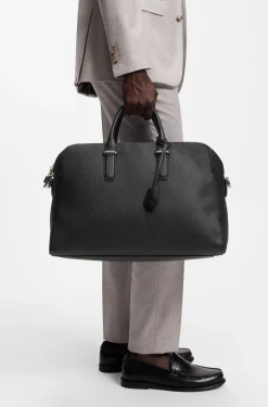Grained-leather holdall with embossed logo