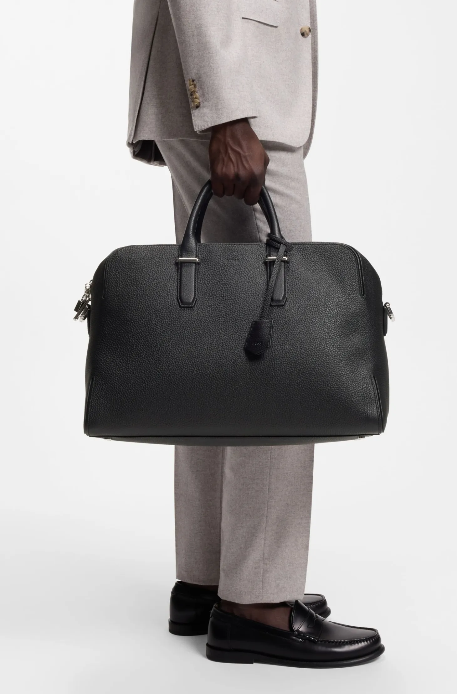 Grained-leather holdall with embossed logo
