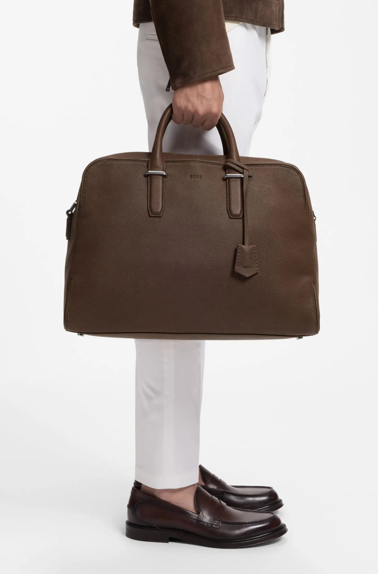 Grained-leather holdall with embossed logo
