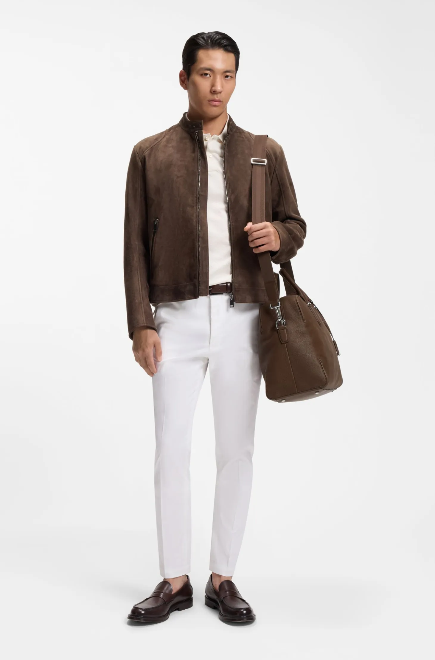 Grained-leather holdall with embossed logo