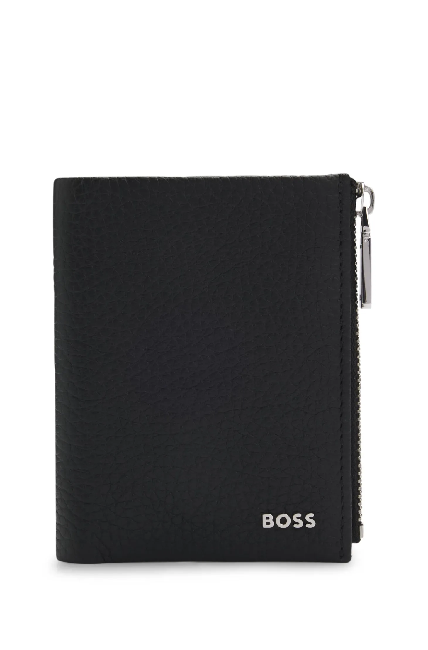 Grained-leather wallet with metallic logo lettering