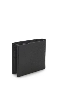 Grained leather wallet with metal lettering
