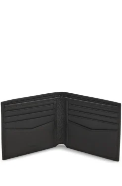 Grained leather wallet with metal lettering