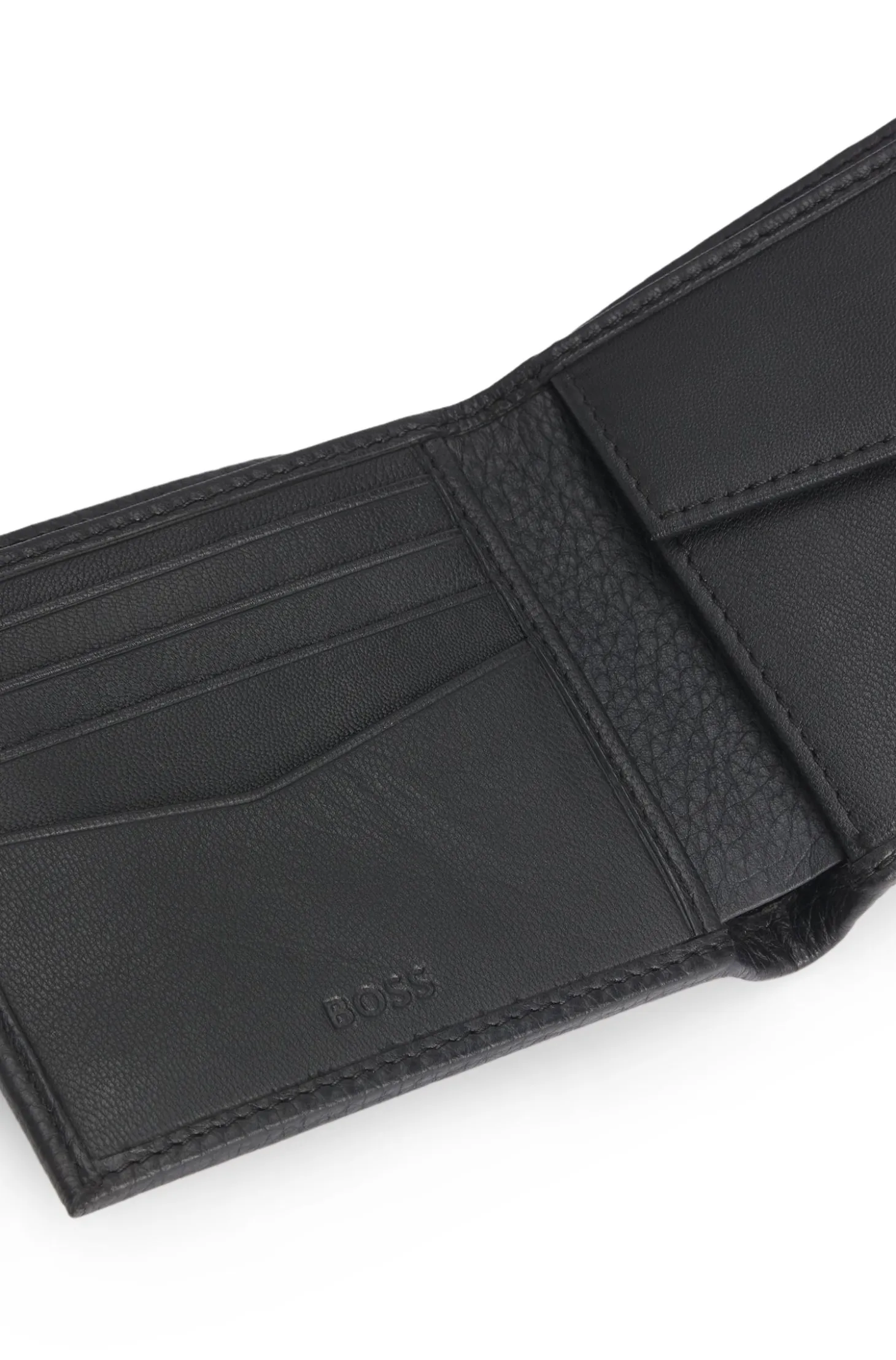 Grained-leather wallet with metal logo