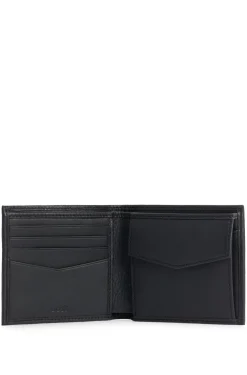 Grained-leather wallet with metal logo