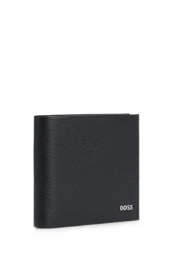 Grained-leather wallet with metal logo