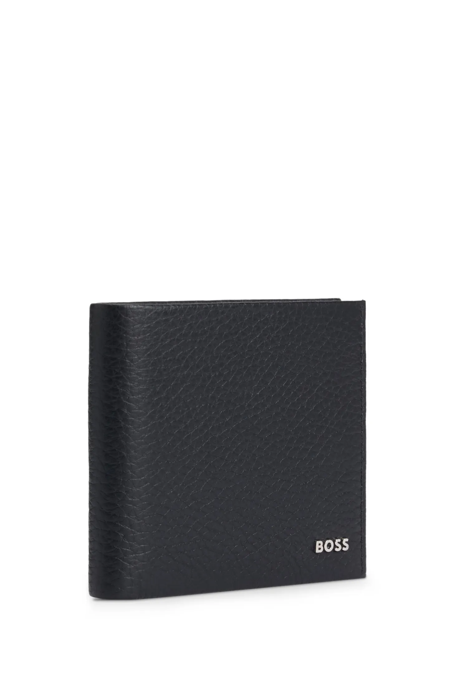 Grained-leather wallet with metal logo