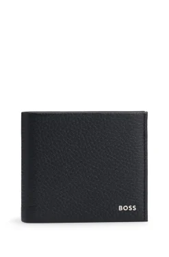 Grained-leather wallet with metal logo