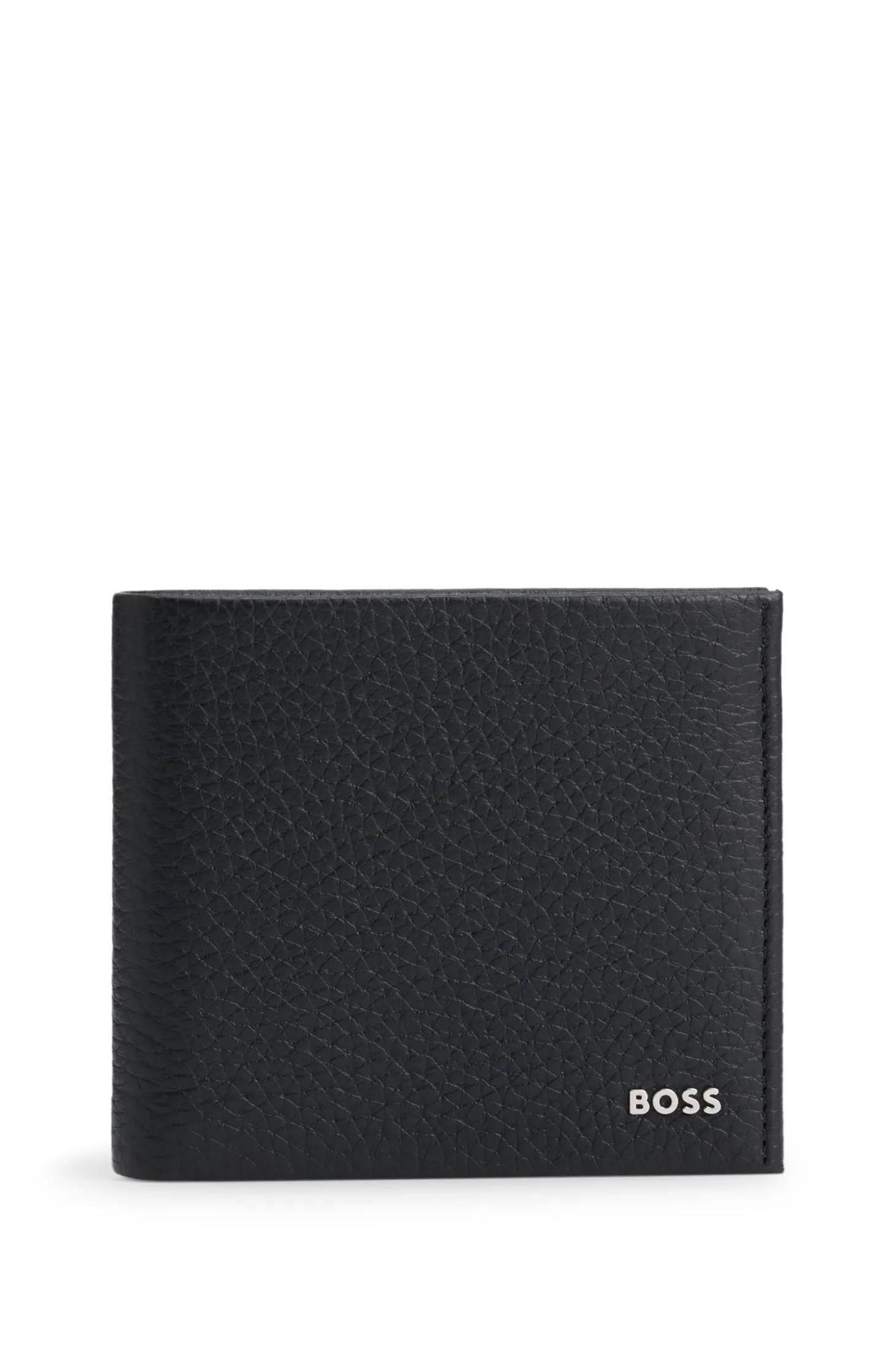 Grained-leather wallet with metal logo