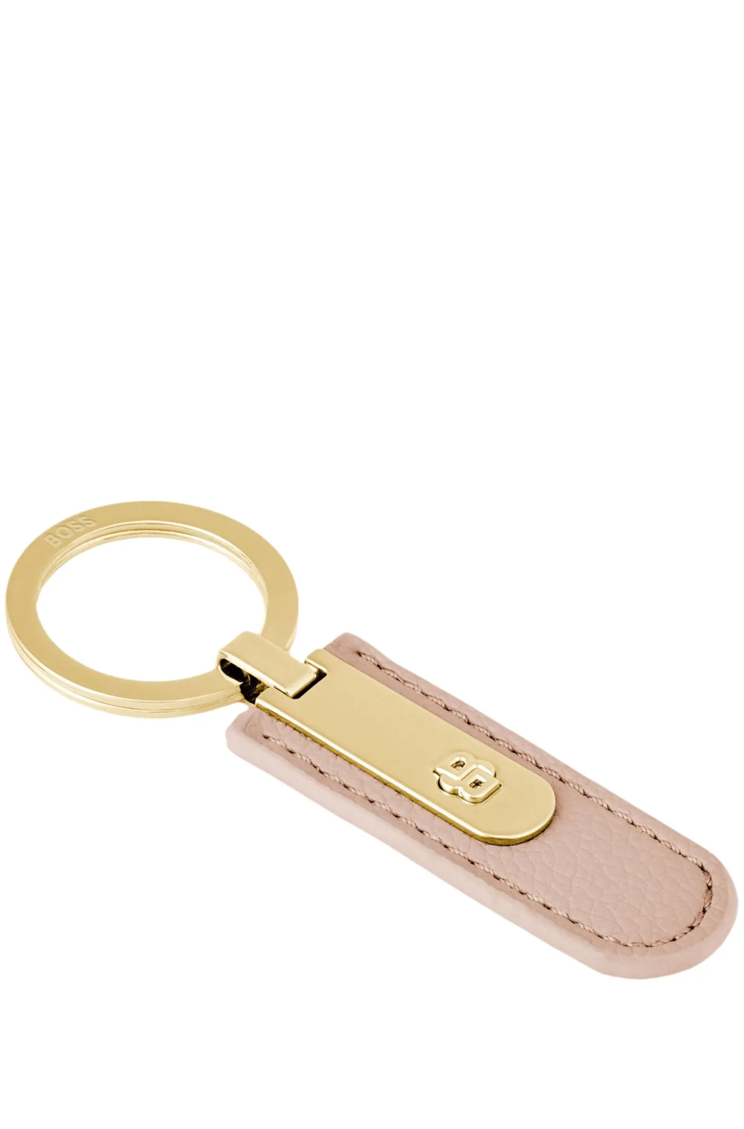 Grained nude key ring with golden Double B hardware