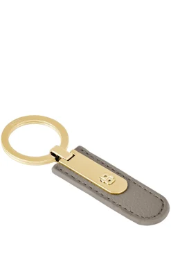 Grained taupe key ring with golden Double B hardware