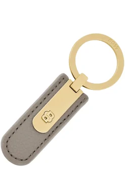 Grained taupe key ring with golden Double B hardware