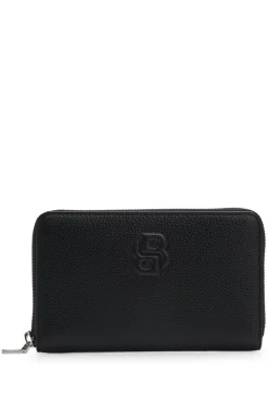 Grained ziparound wallet with Double B monogram