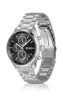 GRAND PRIX 40 Black-dial watch with steel bracelet